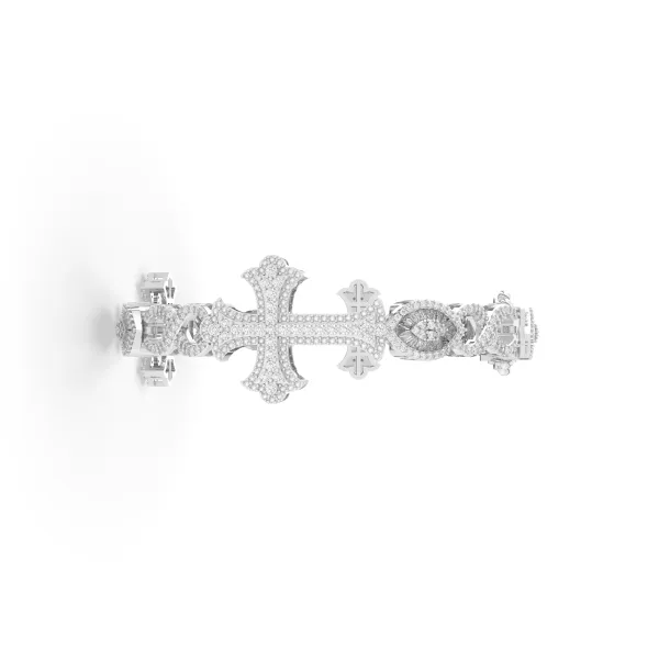 10K White Gold Jesus Cross Link Bracelet