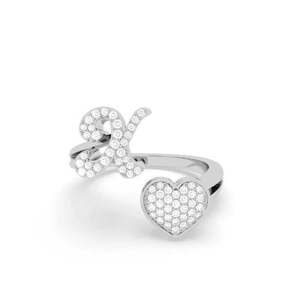 10K White Gold Round Diamond Heart Initial X Rings