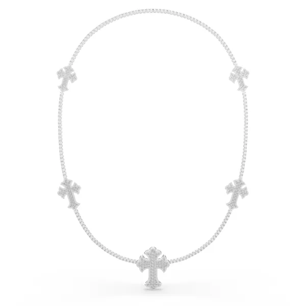 10K White Gold Tennis Cross Chain