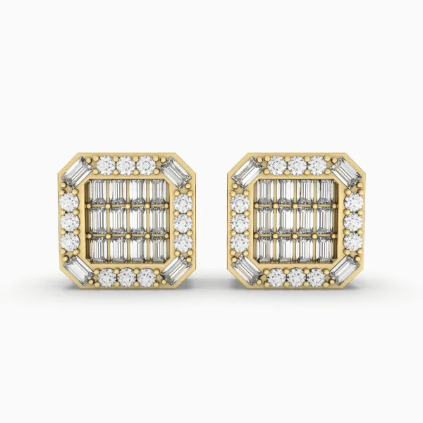 Natural Diamond Cluster Square Frame Natural Diamond Stud Earrings For Women