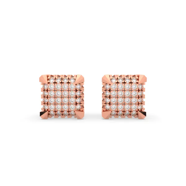 10K Rose Gold Square Natural Diamond Earrings For Men