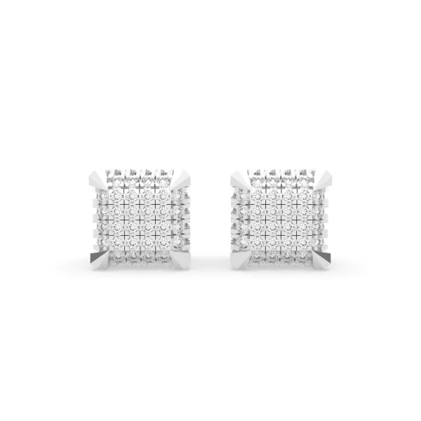 10K White Gold Square Natural Diamond Earrings For Men