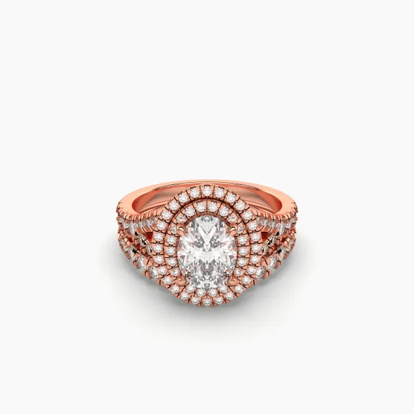10K Rose Gold Split Shank Oval Diamond Double Halo Engagement Ring