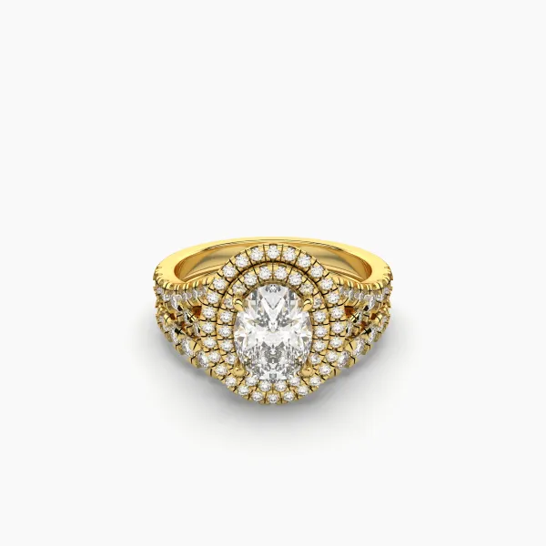 Split Shank Oval Diamond Double Halo Engagement Ring