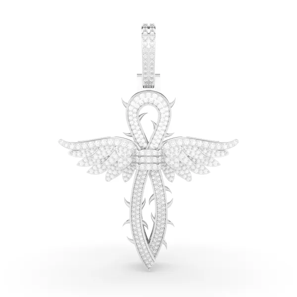 10K White Gold Angel Wings Natural Diamond Pendant