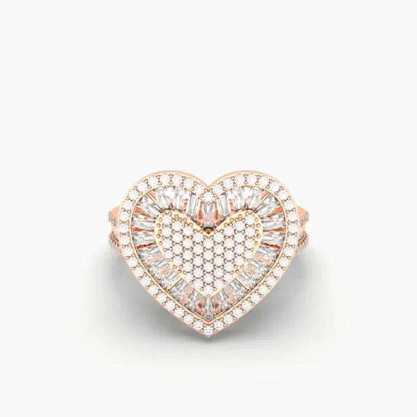 10K Rose Gold Baguette And Round Diamond Bubble Heart Ring