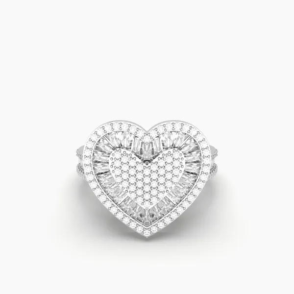 10K White Gold Baguette And Round Diamond Bubble Heart Ring