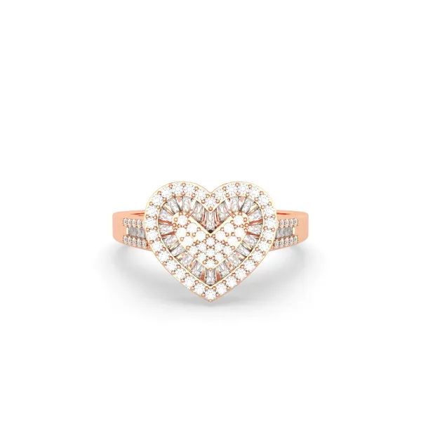 10K Rose Gold Round Diamond Promise Heart Ring