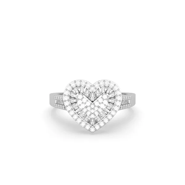10K White Gold Round Diamond Promise Heart Ring