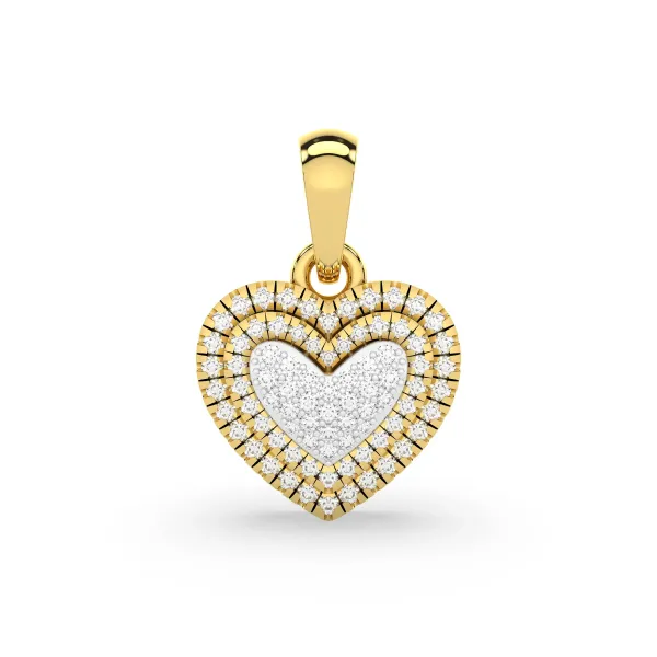 Puffed Heart 2 Row Border Charm Pendant