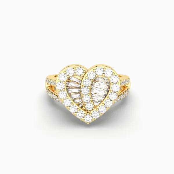 Baguette & Round Cut Natural Diamond Heart Halo Ring