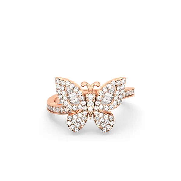 10K Rose Gold Elegant Crystal Studded Butterfly Design Adjustable Rings For Women