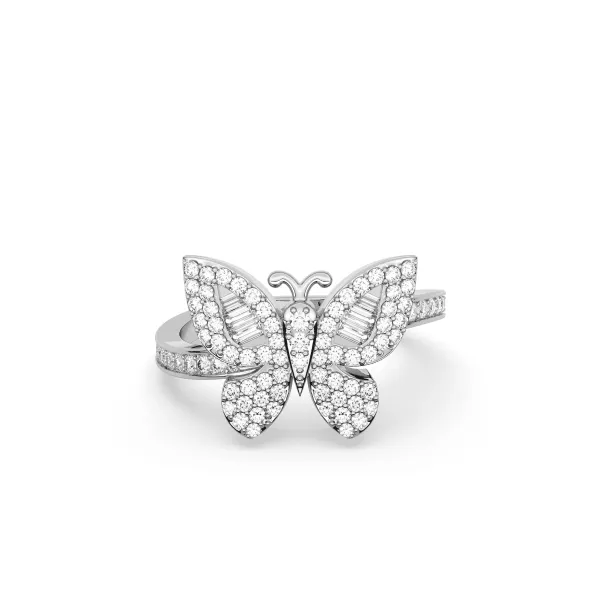 10K White Gold Elegant Crystal Studded Butterfly Design Adjustable Rings For Women