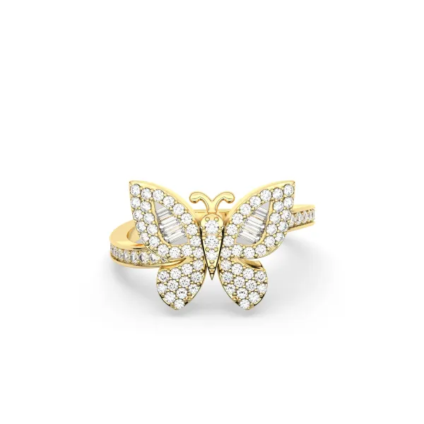 Elegant Crystal Studded Butterfly Design Adjustable Rings For Women