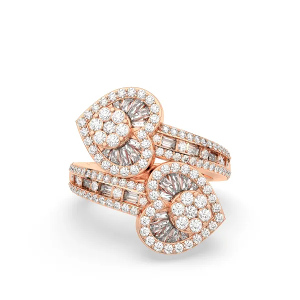 10K Rose Gold 2 Hearts True Love Diamond Cocktail Ring