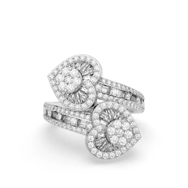 10K White Gold 2 Hearts True Love Diamond Cocktail Ring