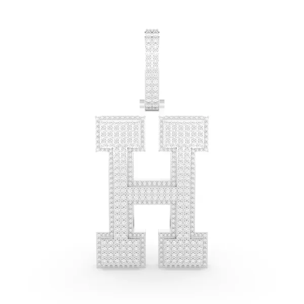 10K White Gold Initial "H" Natural Diamond Pendant