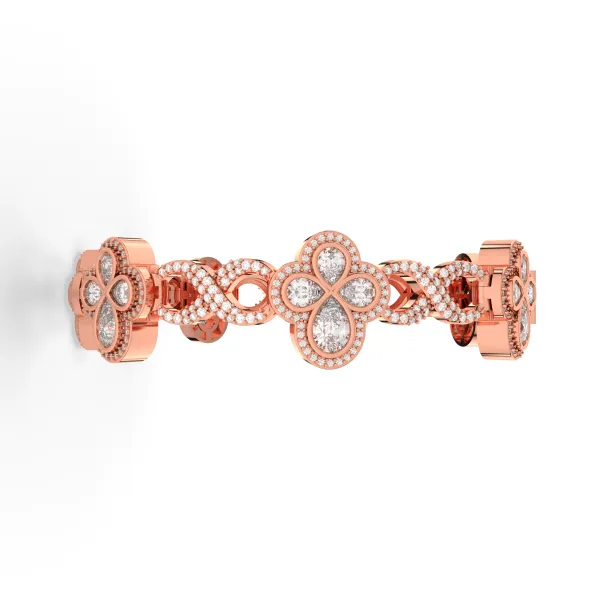 10K Rose Gold Women'S Natural Diamond Clover Link Bracelet