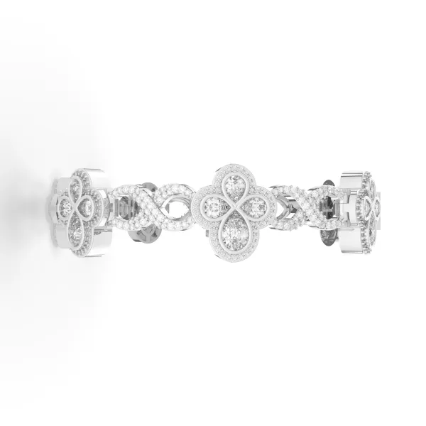 10K White Gold Women'S Natural Diamond Clover Link Bracelet