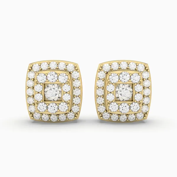 Square Unisex 0.54 CT.T.W. Natural Diamond Cluster Halo Design Stud Earrings