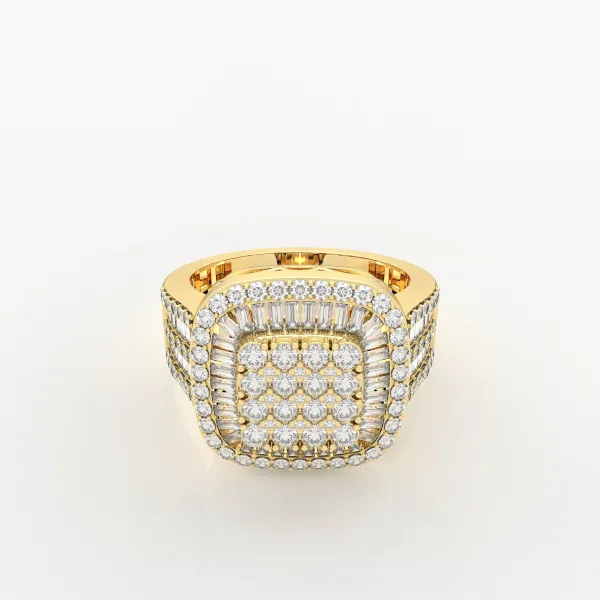 10K Solid Men's Baguette And Round Natural Diamond Ring