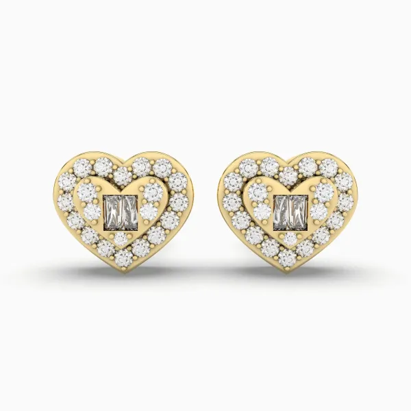 Heart Shape Natural Diamond And Baguette Stud Earring For Women