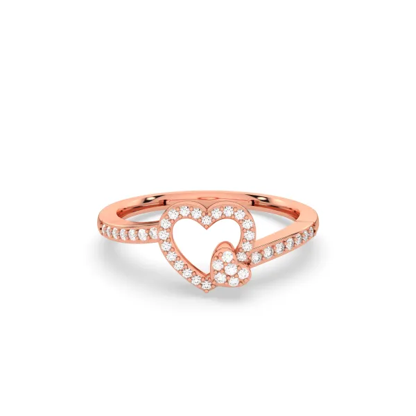 10K Rose Gold Interlocking Heart Designs Natural Diamond Ring
