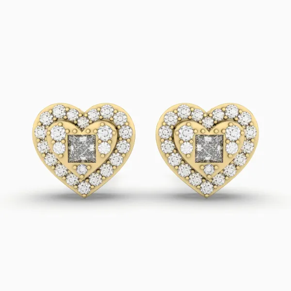 Sparkling Heart Shape Natural Diamond And Buguette Stud Earring For Women