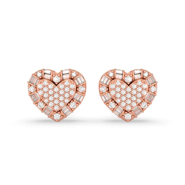 10K Rose Gold Pair Of Heart-Shaped Natural Diamond Composite Stud Earrings