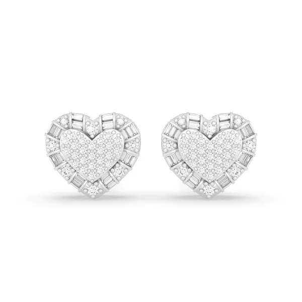 10K White Gold Pair Of Heart-Shaped Natural Diamond Composite Stud Earrings