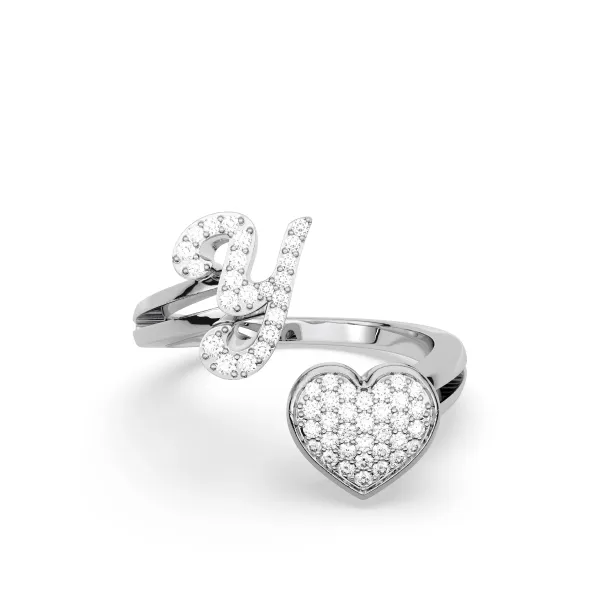 10K White Gold Round Diamond Heart Initial Y Rings