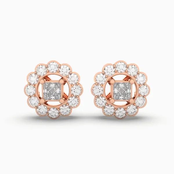 10K Rose Gold Flower Diamond Cluster Stud Earrings
