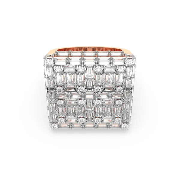 10K Rose Gold Lab Grown Round And Baguette Square Cluster Diamond Men's Wedding Rings