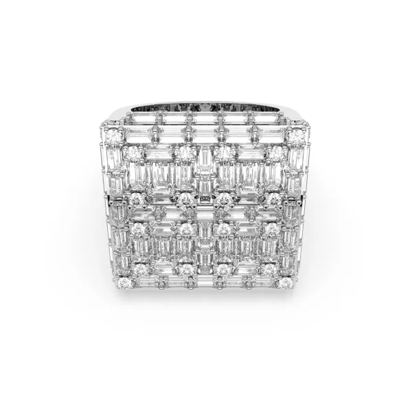 10K White Gold Lab Grown Round And Baguette Square Cluster Diamond Men's Wedding Rings