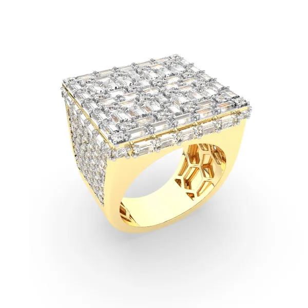 Lab Grown Round And Baguette Square Cluster Diamond Men's Wedding Rings