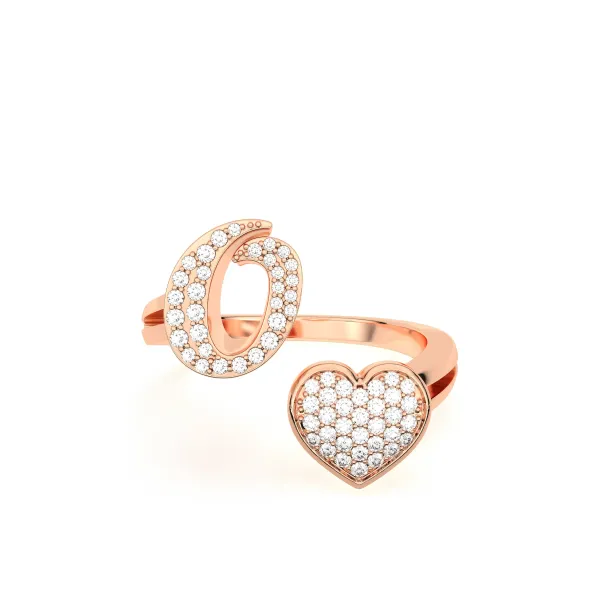 10K Rose Gold Round Diamond Heart Initial O Rings