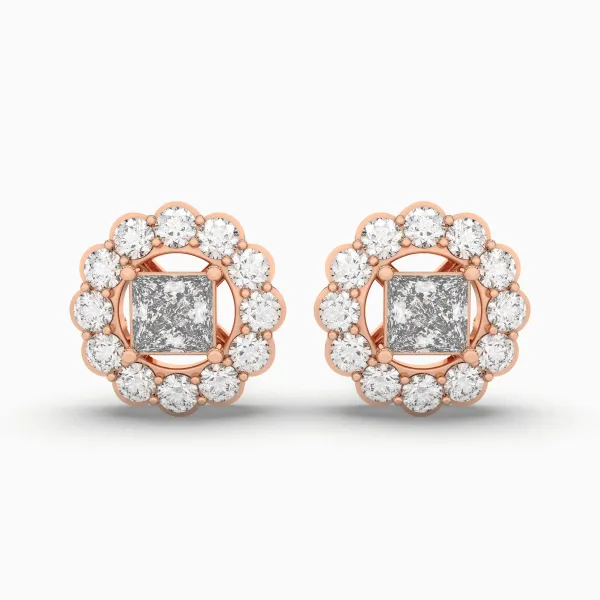 10K Rose Gold Brilliant Flower Blossom Gold Diamond Stud Earrings
