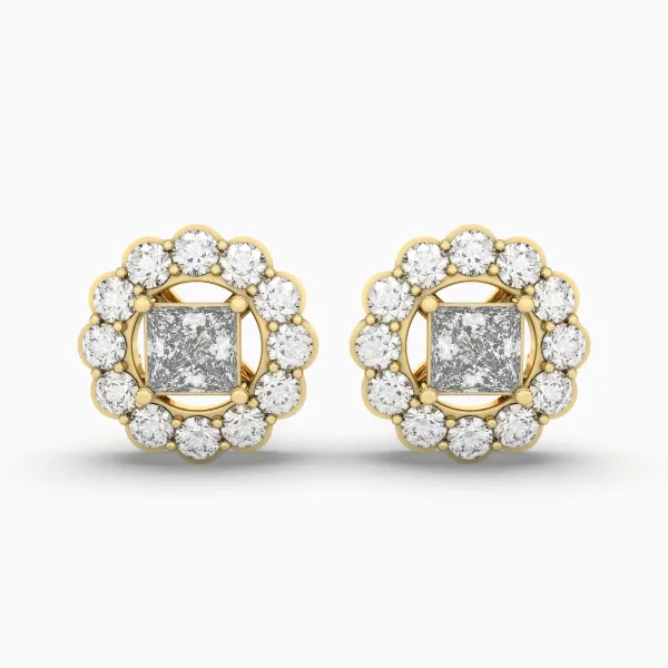 Brilliant Flower Blossom Gold Natural Diamond Stud Earrings