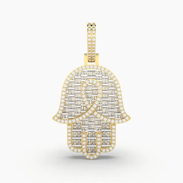 10K Natural Diamond Hamsa Pendant