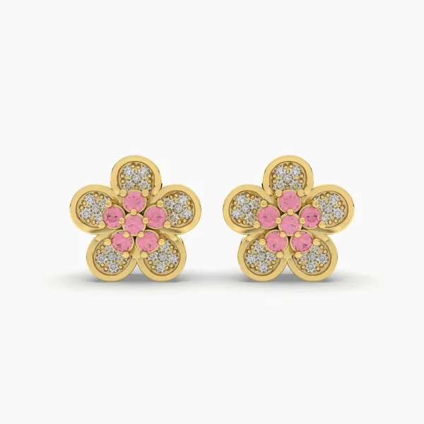 Aja Unisex Natural Diamond Stud Earrings With Pink Rubies
