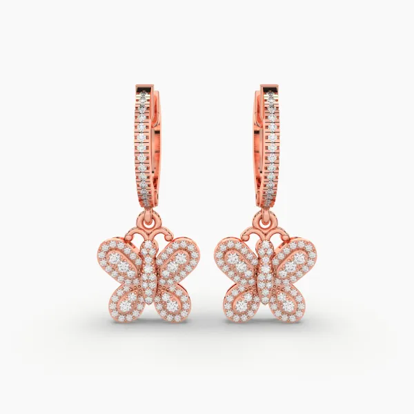 10K Rose Gold Pave Butterfly Huggie Earrings