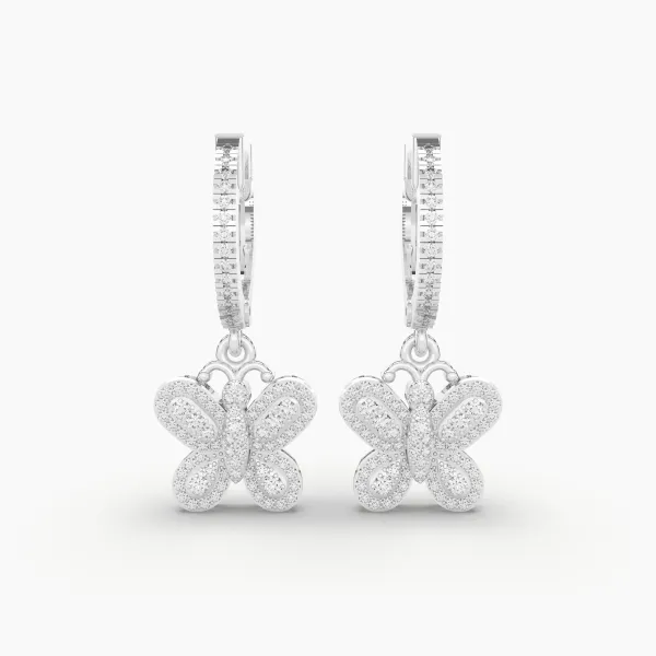 10K White Gold Pave Butterfly Huggie Earrings