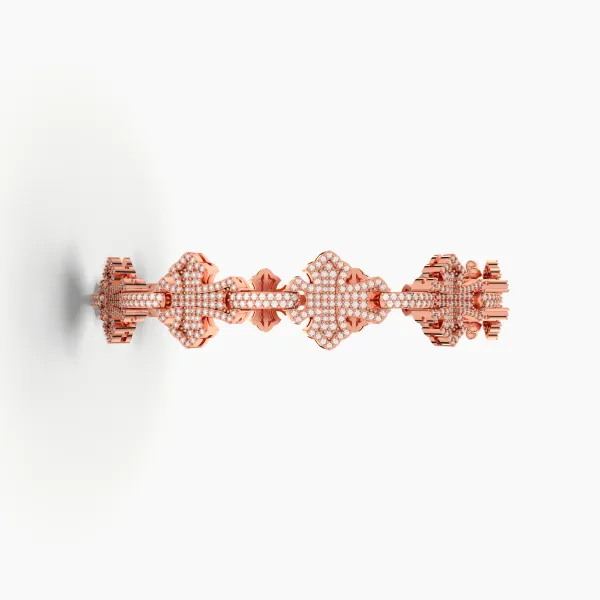 10K Rose Gold Natural Diamond Link Bracelet Featuring A Cross-Style Design
