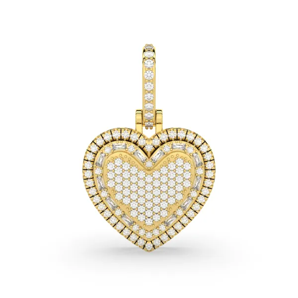 Round And Baguette Cut Natural Diamond Heart Pendant