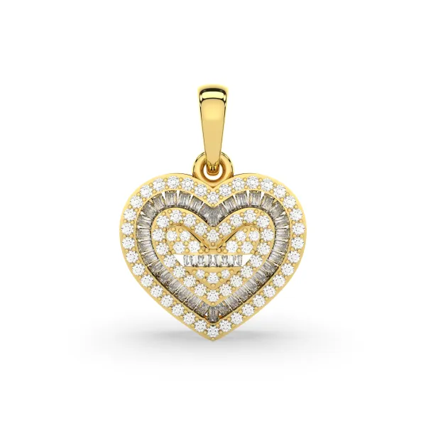 Natural Diamond Heart Triple Layer Baguette And Round Shape Pendant