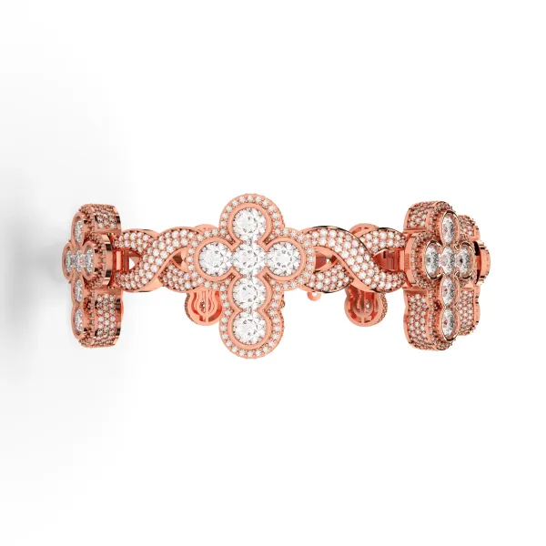 10K Rose Gold Natural Diamond Clover Or Cross Link Bracelet
