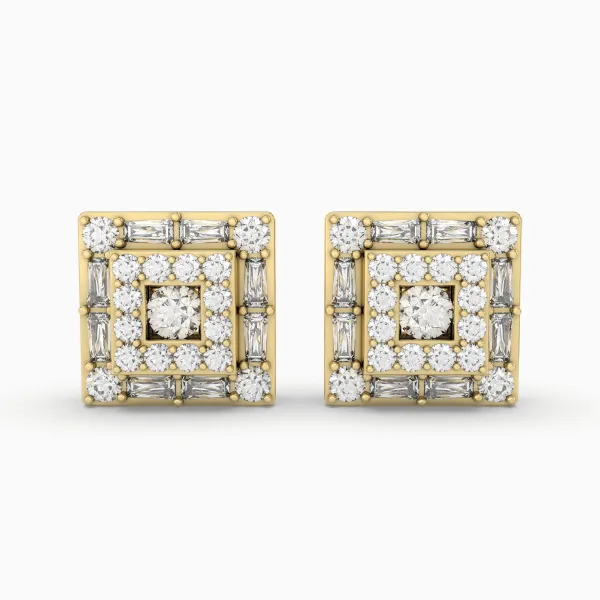 Gold Vintage Square Natural Diamond Stud Earrings For Women
