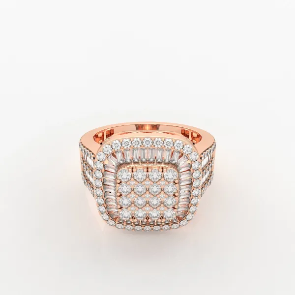 10K Rose Gold Round And Baguette Diamond Ring For Men