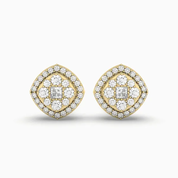 Unisex Stud Earrings 0.29 CT.T.W Natural Diamond Cluster Halo Design
