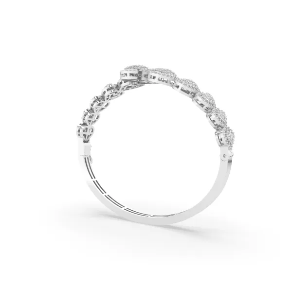 10K White Gold Natural Diamond Heart-Shaped Bangle Bracelet